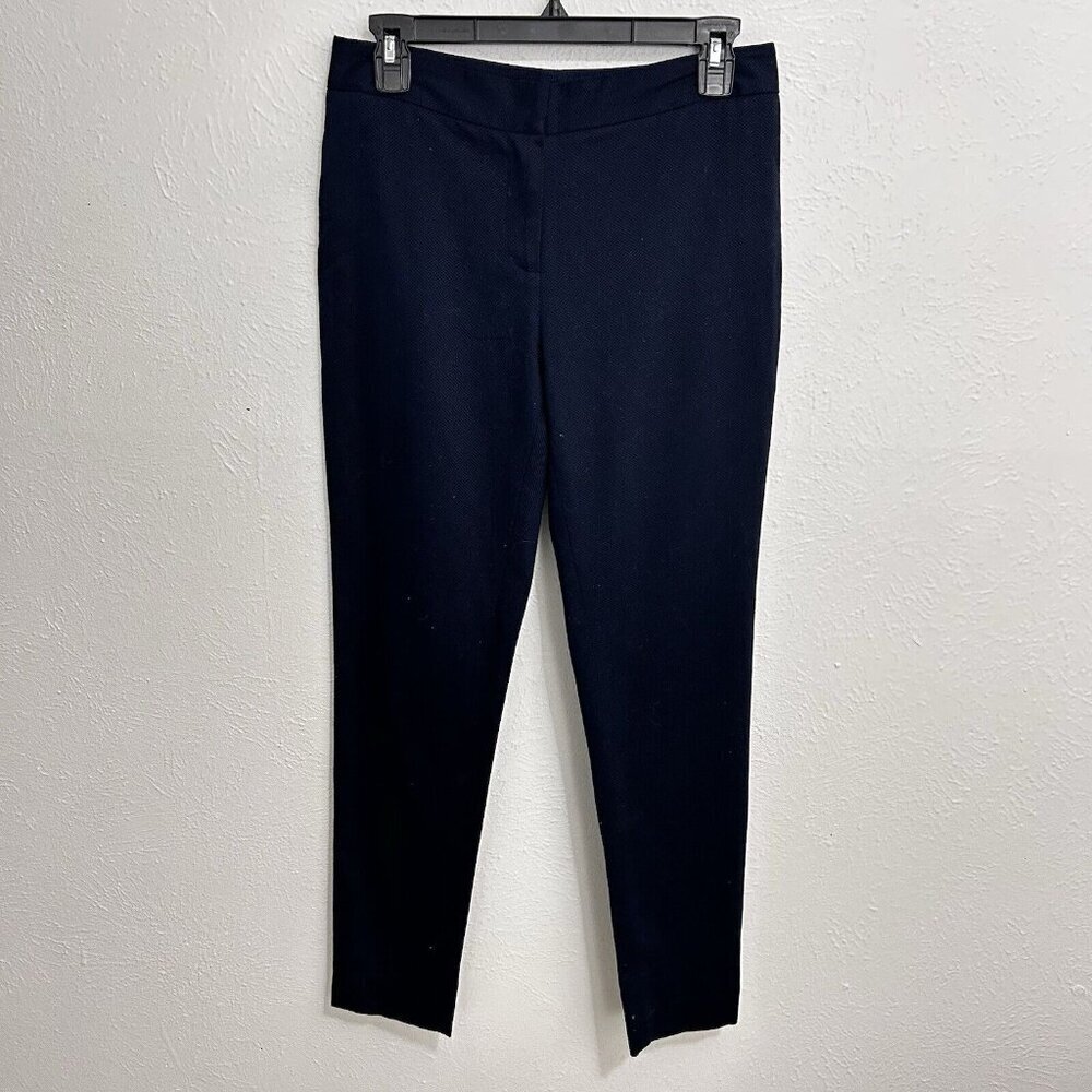 J Mclaughlin Pants Textured 6 Navy Stretch Skinny Tapered Ankle Zip Fly Trousers
